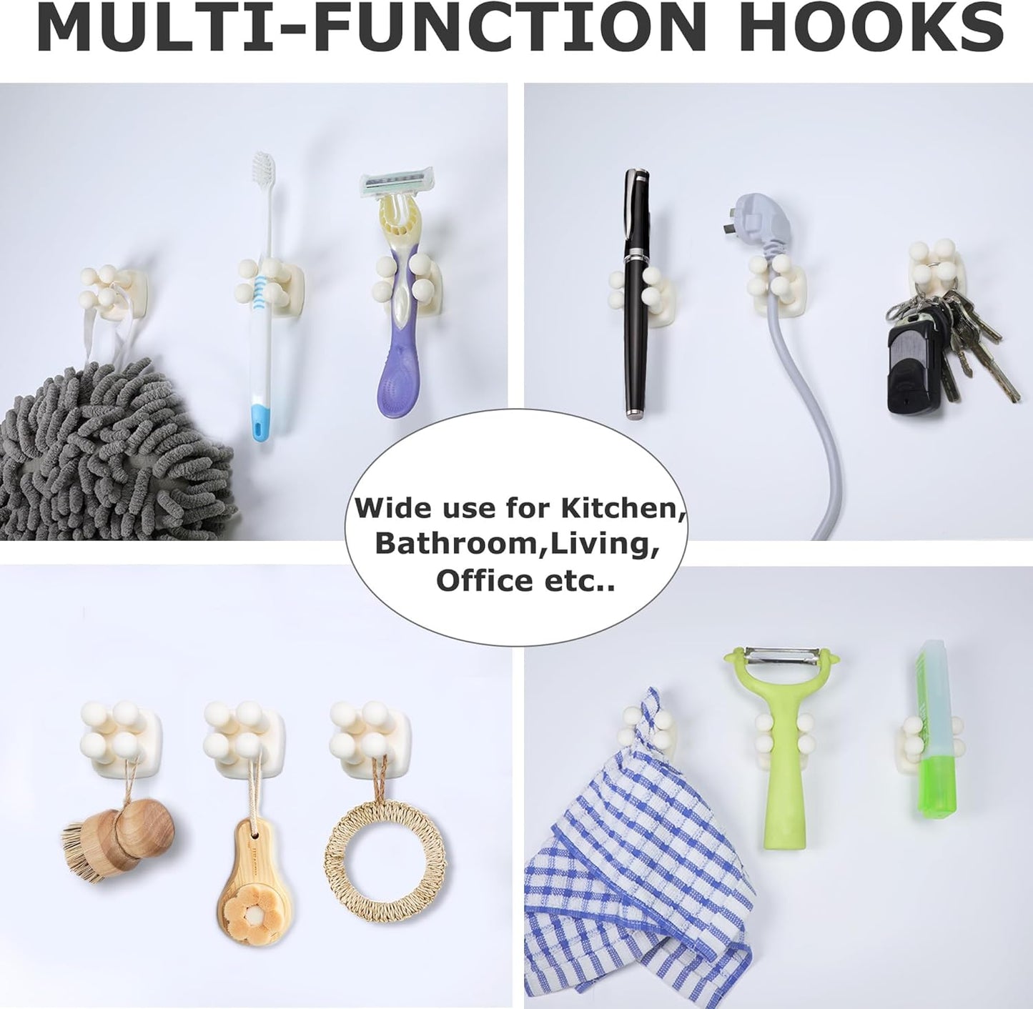 Silicone Toothbrh Holder Multi-Function Hook Waterproof self Adhesive Single Toothbrh Hook Plug Holder for Wall for Hanging Bathroom Kitchen Living Room Office (Square-Cream)