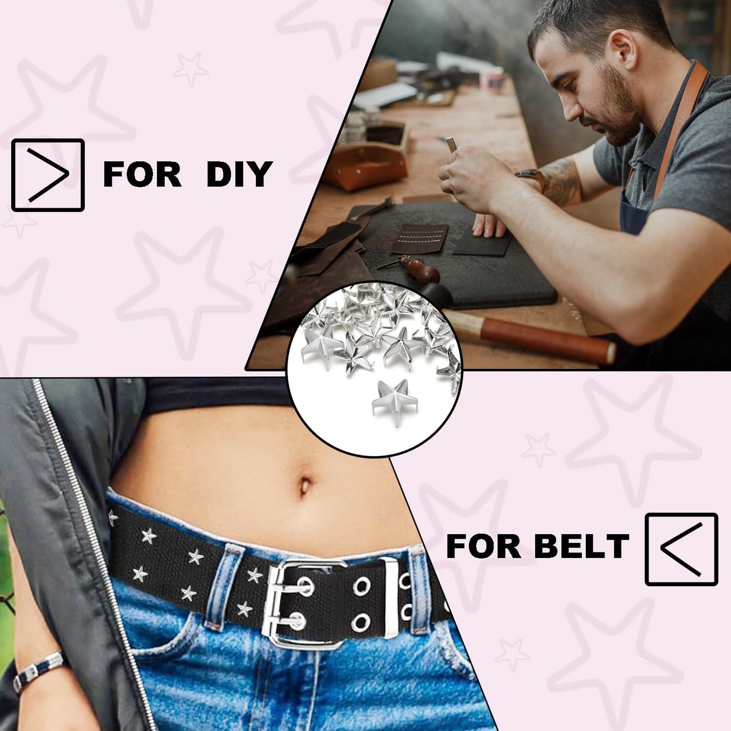 CooBigo 150Pack 10mm Studs for Clothing, Small Star Nailheads Rivets Metal Rivets Spike Stud Leather Claw Rivets for Clothing Belt Bag Shoes Cap Wrist Bracelet Pet Collars DIY Leathercraft (Sliver)