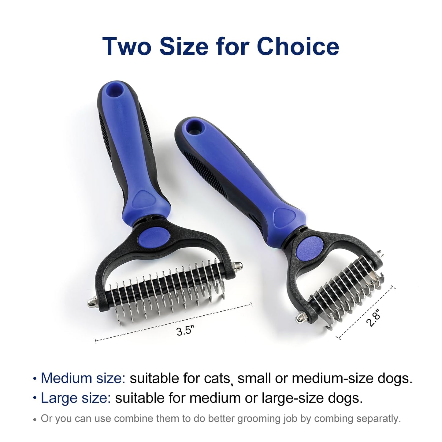 Grooming Rake for Dogs & Cats, Double-Sided Deshedding Brh, Extra-Wide Dematting Tool, Slicker Comb for Undercoat & Loose Hair Removal, Reduces Shedding by 95%, Blue, Small