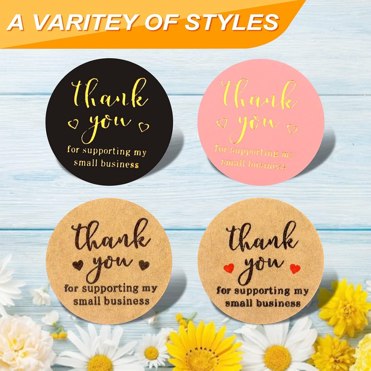 Thank You Round Stickers for Supporting My Small Biness Adhesive Labels, 3-Color, 1inch (2000Pcs, 4 Rolls, Each roll 500Pcs)
