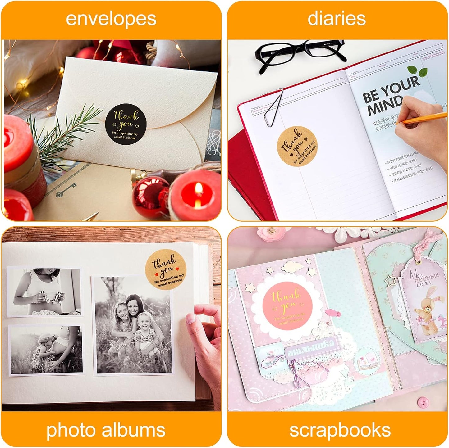 Thank You Round Stickers for Supporting My Small Biness Adhesive Labels, 3-Color, 1inch (2000Pcs, 4 Rolls, Each roll 500Pcs)
