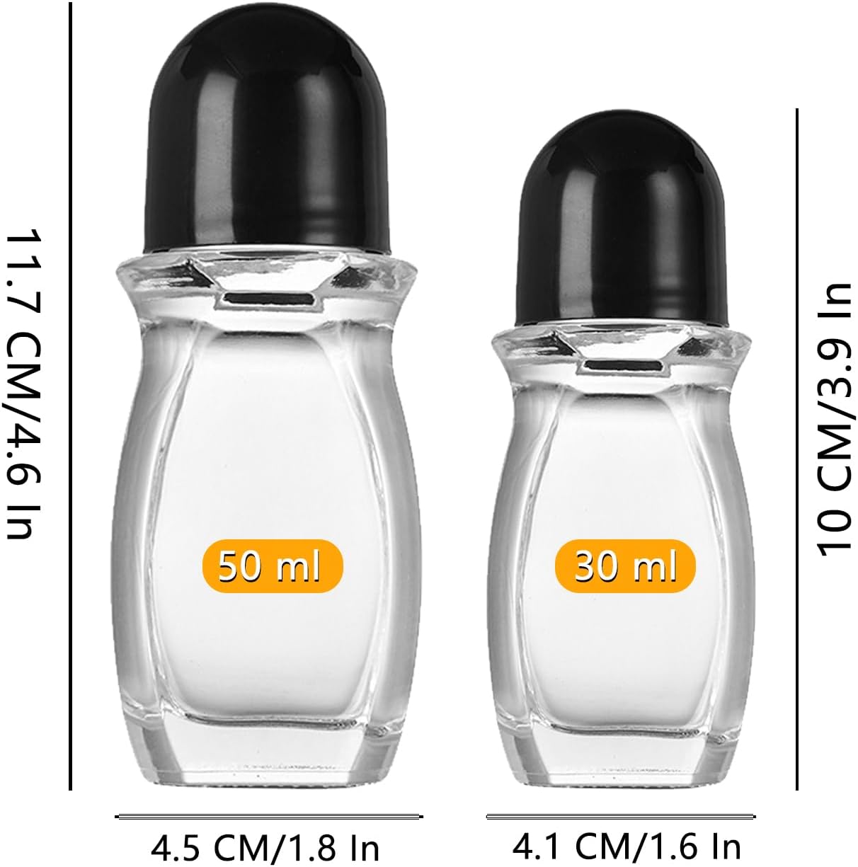 2PCS Glass Empty Roller Bottles with Plastic Roller Ball, Deodorant Roll On Bottles Containers Leak Proof Massage Roller Ball Bottles with Cap For Essential Oils Perfume Cosmetics (30ml+50ml)