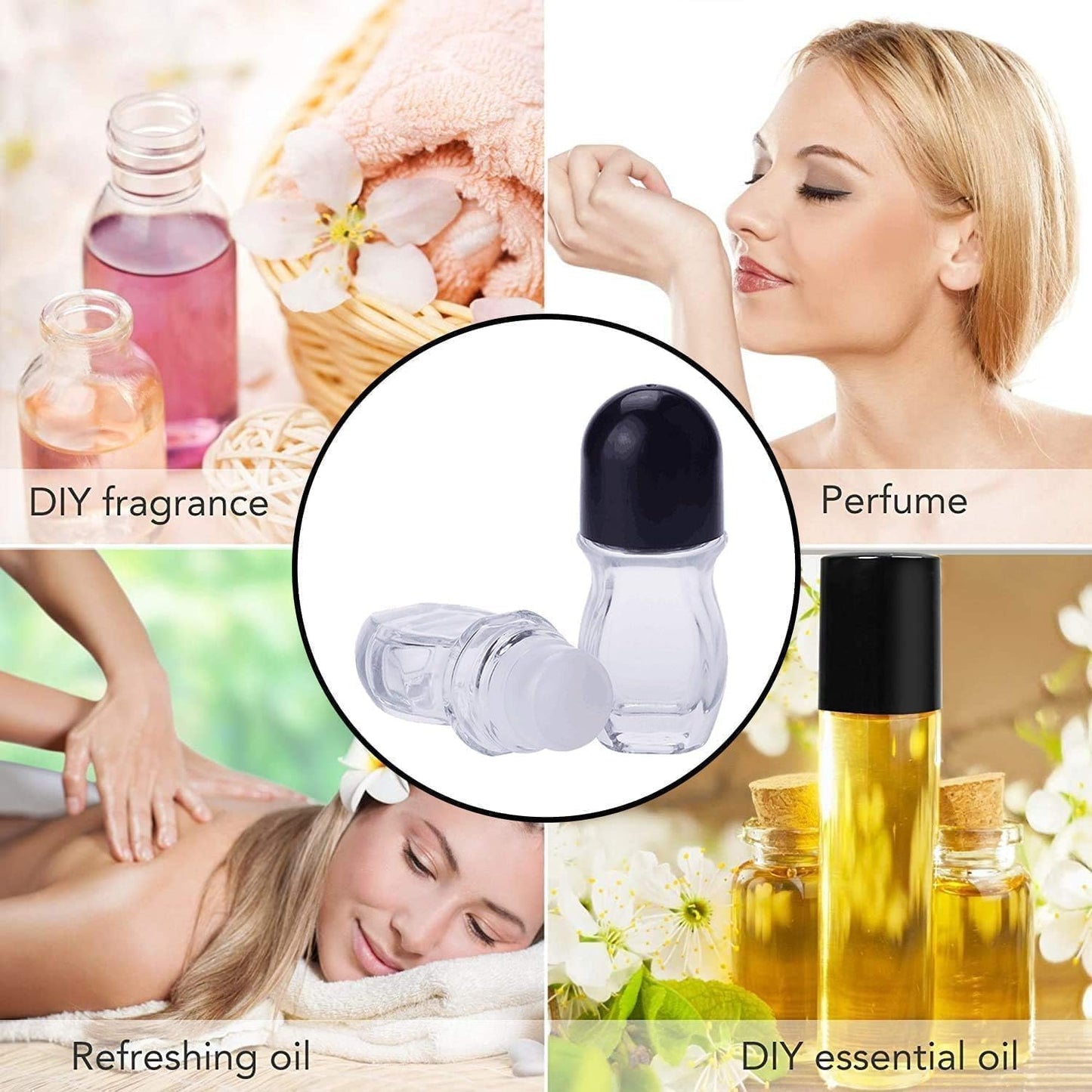 2PCS Glass Empty Roller Bottles with Plastic Roller Ball, Deodorant Roll On Bottles Containers Leak Proof Massage Roller Ball Bottles with Cap For Essential Oils Perfume Cosmetics (30ml+50ml)