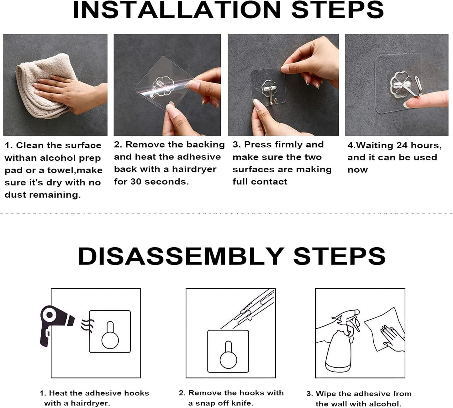 Adhesive Wall Hooks for Hanging, 16 Pack Self Sticky Hooks Heavy Duty 22lb Clear, Removable Shower Hook No Damage for Towel Key Coat Wreath Picture Outdoor Ceiling Bathroom Kitchen, Waterproof