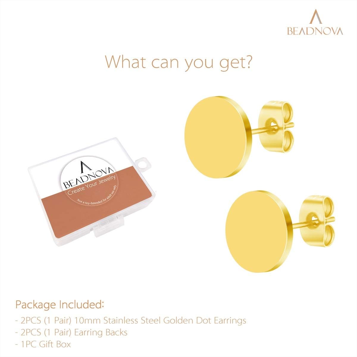 Stud Earrings Flat Post Earrings Circle Piercing Disc Stainless Dot Earrings for Women (2-10mm, Gold, 1-3 Pairs)