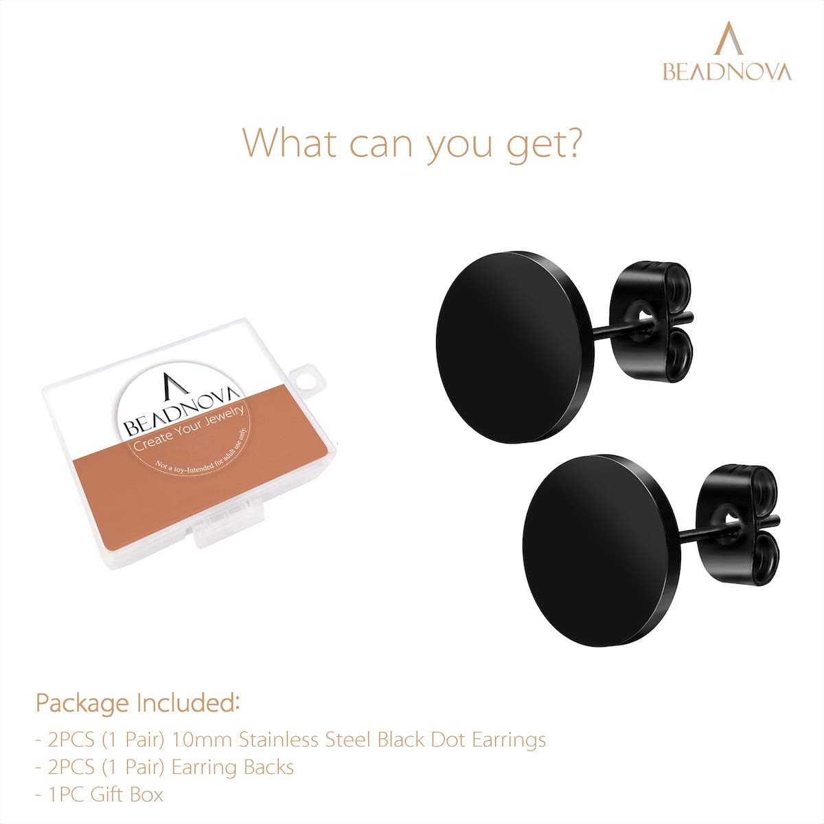 Stainless Steel Stud Earrings Flat Circle Dot Earrings Fake Plugs Black Stud Piercing Post Earrings Fake Gauges for Men (2-10mm, Black, 1-3 pairs)