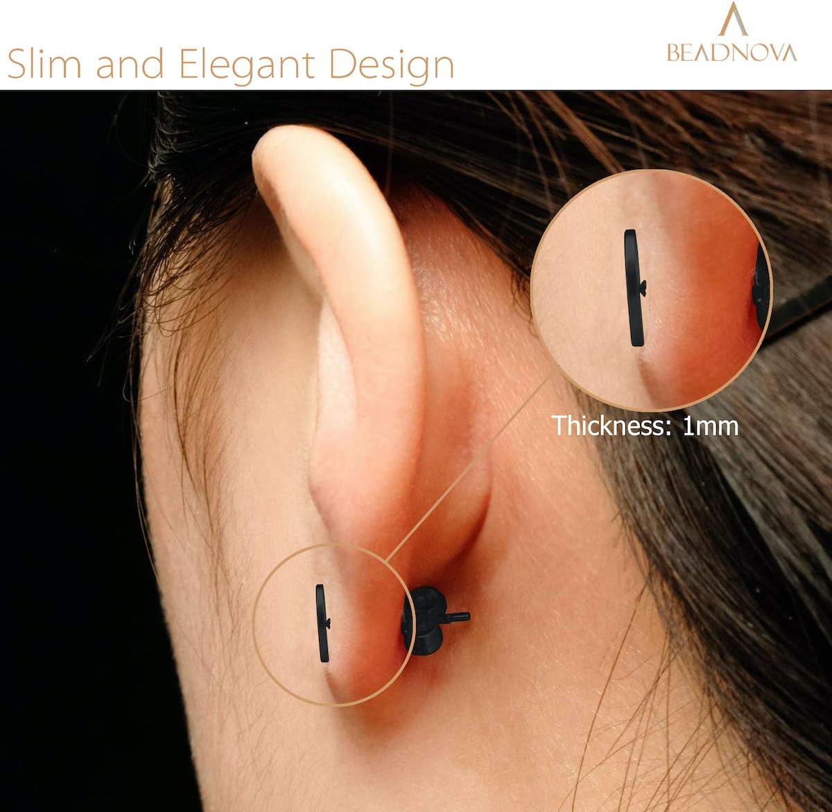 Stainless Steel Stud Earrings Flat Circle Dot Earrings Fake Plugs Black Stud Piercing Post Earrings Fake Gauges for Men (2-10mm, Black, 1-3 pairs)