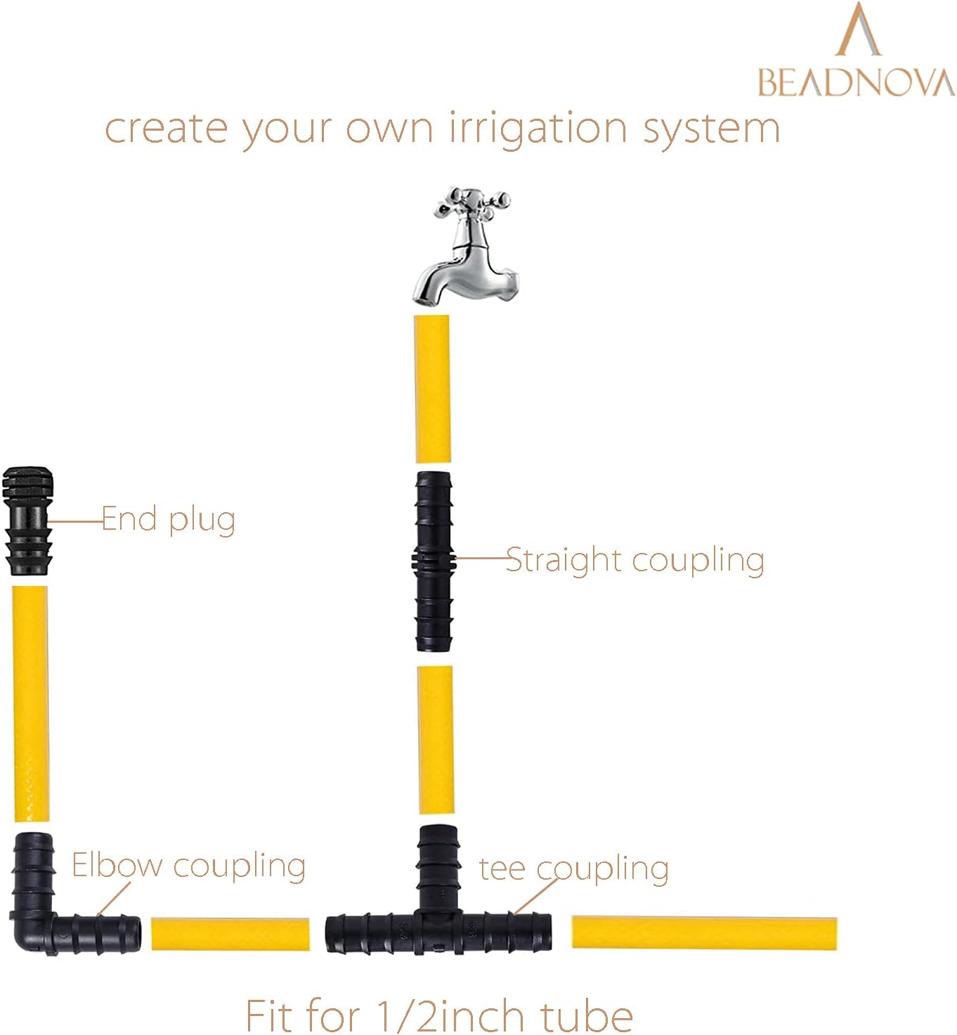 Drip Irrigation Parts 10 Pcs 1/2 Inch Barbed End Plugs Goof Plugs Fittings Drip Line Connectors for 1/2 Inch Irrigation Tubing Garden Watering System (10pcs)