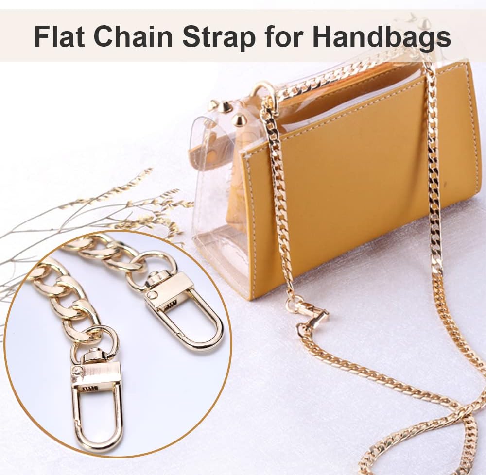 CooBigo 47" Purse Chain Strap Metal Shoulder Crossbody Bag Chain with Metal Buckles, Flat Chain Strap for Purse Handbag