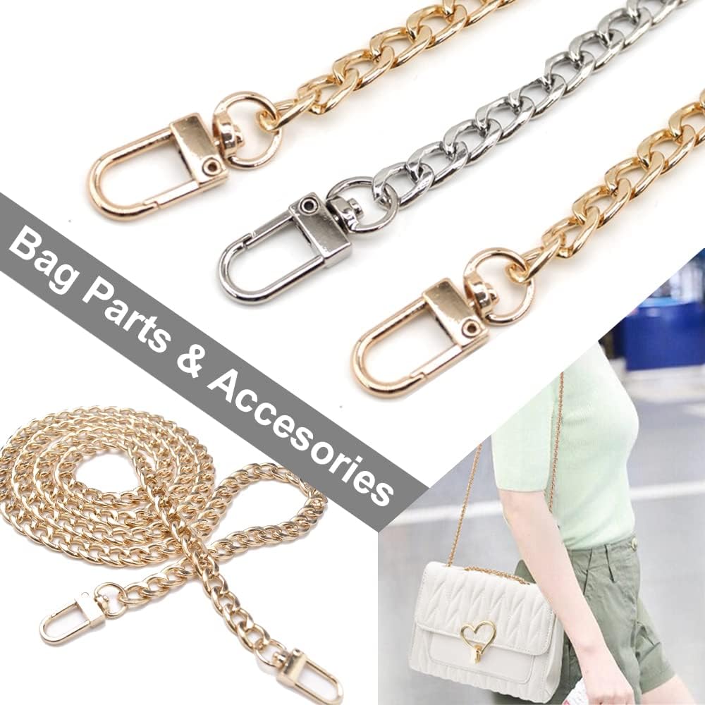 CooBigo 47" Purse Chain Strap Metal Shoulder Crossbody Bag Chain with Metal Buckles, Flat Chain Strap for Purse Handbag
