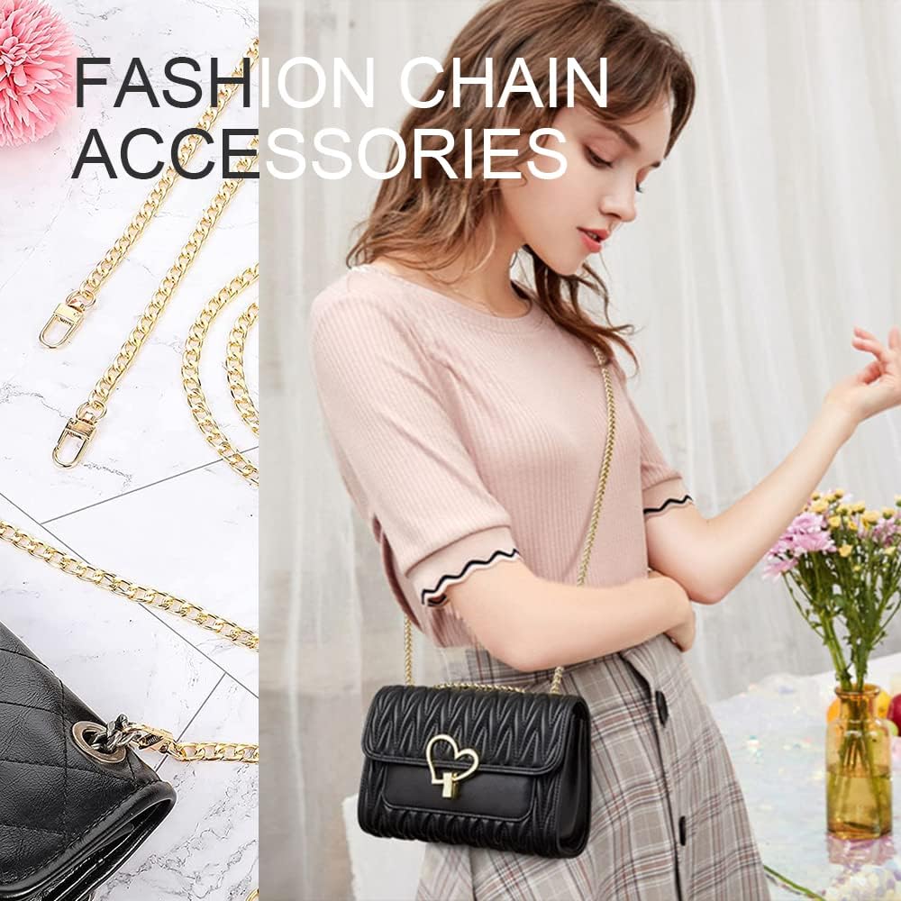 CooBigo 47" Purse Chain Strap Metal Shoulder Crossbody Bag Chain with Metal Buckles, Flat Chain Strap for Purse Handbag
