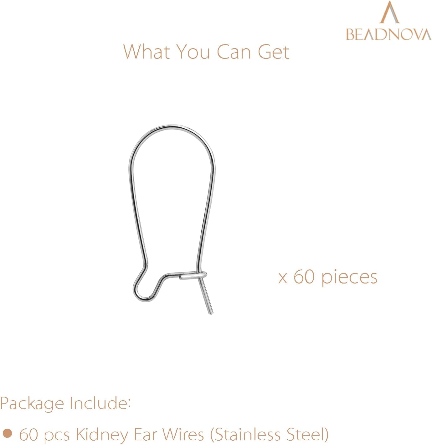 Ear Wire Hooks 60pcs Stainless Steel Kidney Earring Hook Wire Ear Findings for Earring Making Jewelry Making Earwire DIY (25mm, 60pcs)