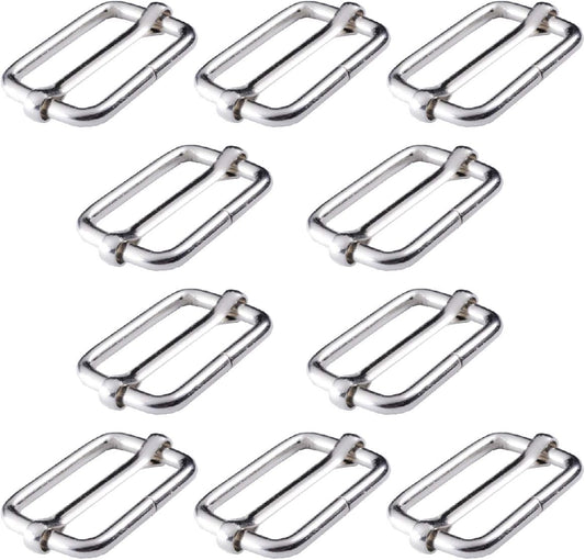 Adjtable Slide Buckle 1 Inch Triglide Slides Metal Webbing Slider For Strap Belt Backpack Handbag DIY (10 Pieces, Silver Color)