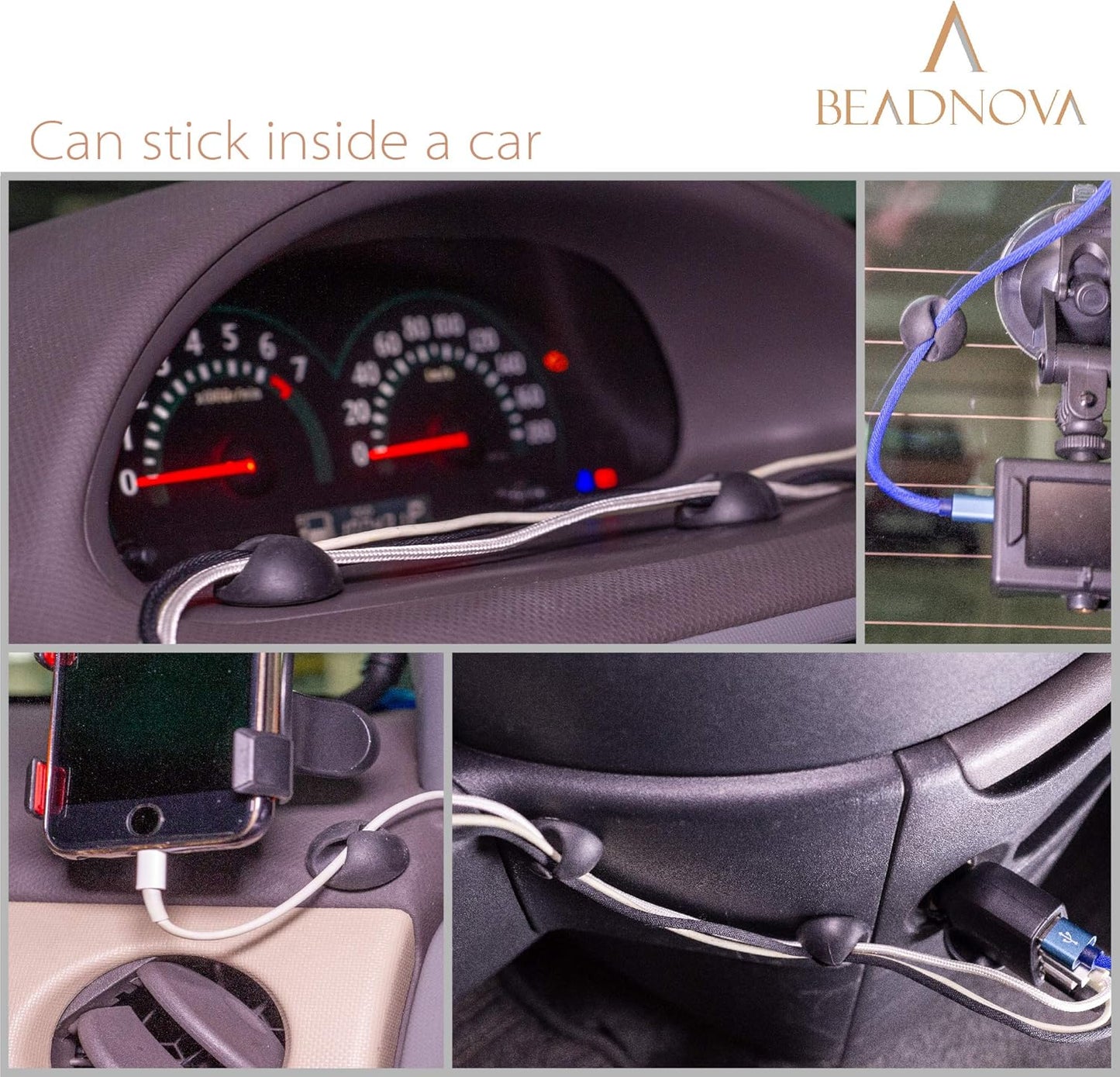 Cable Clips Cord Organizer Cable Management Wire Cord Holder 1 Slots Adhesive Wire Holder for Car Charging Accessory PC Office Home (Black, 8 pcs)