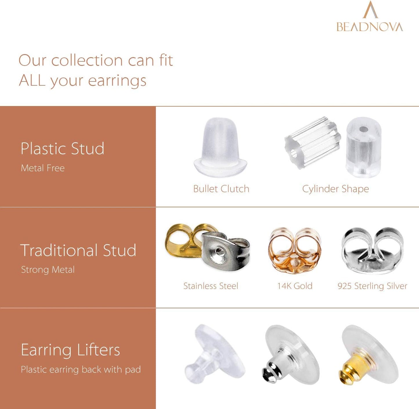 Earring Backs Replacements Earring Backing Silver Plated Pierced Hypoallergenic Ear Stud Backs Stoppers Safety Bullet Clutch Earstud Backings with Pad for Posts (120pcs)