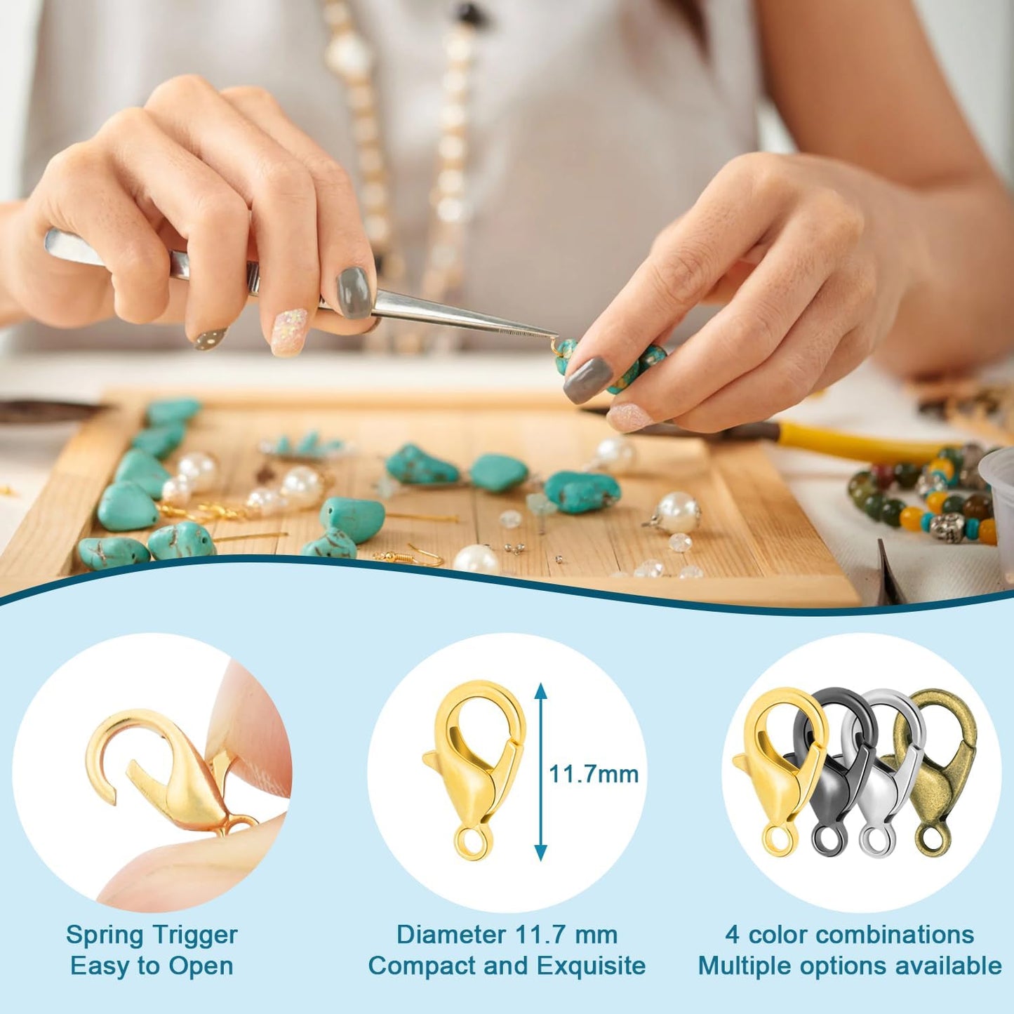 CooBigo 120pcs 12mm Lobster Clasps, Tiny Metal Alloy Lobster Claw Clasps for Necklace Bracelets Clip, Keychain Ring, Jewelry Making Accessories (Silver)