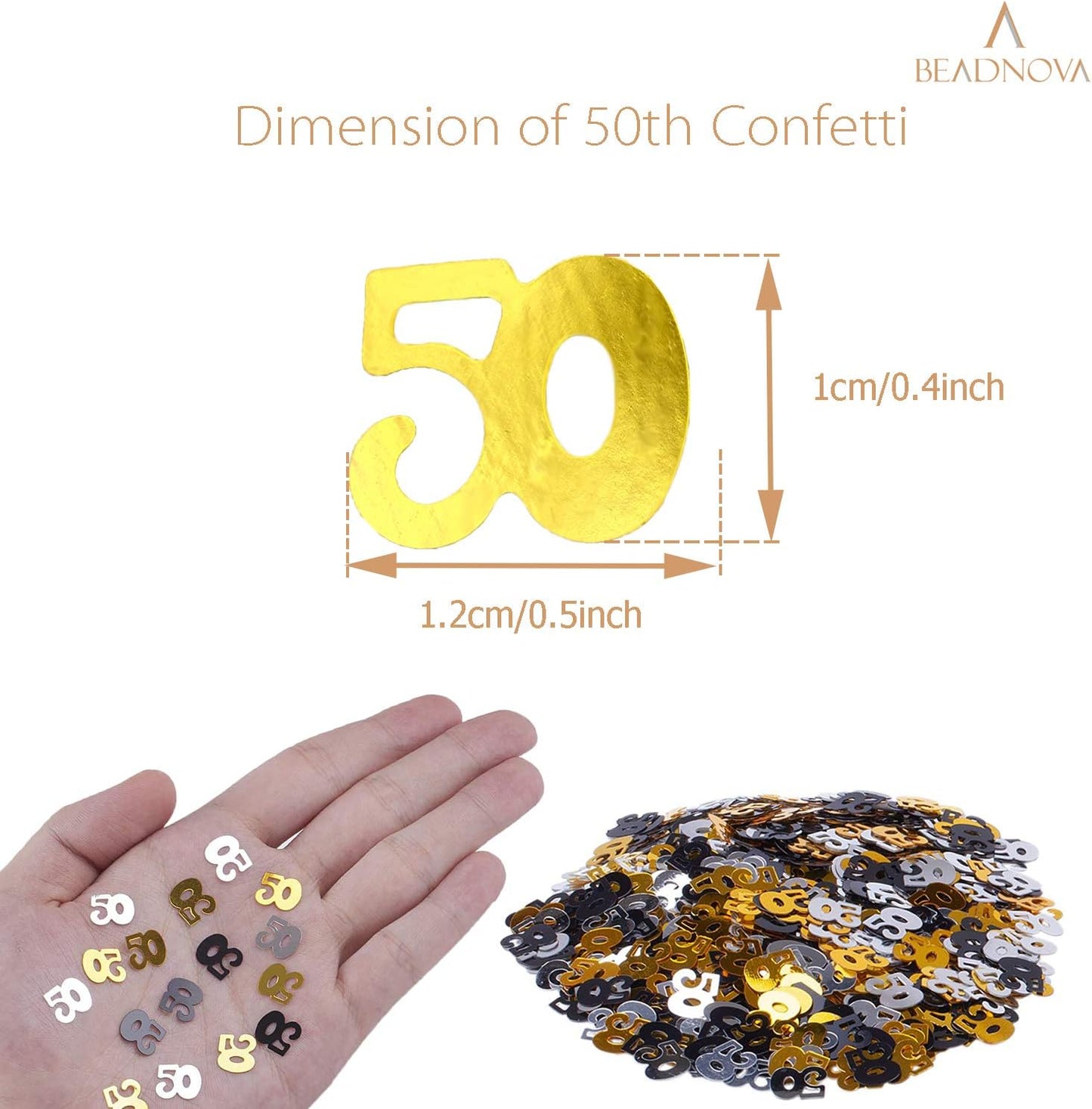 50th Birthday Confetti Fifty Years Old 50 Anniversary Number Confetti for Birthday Party Decor Wedding Table Decoration (1oz, Gold Silver Black Mix)