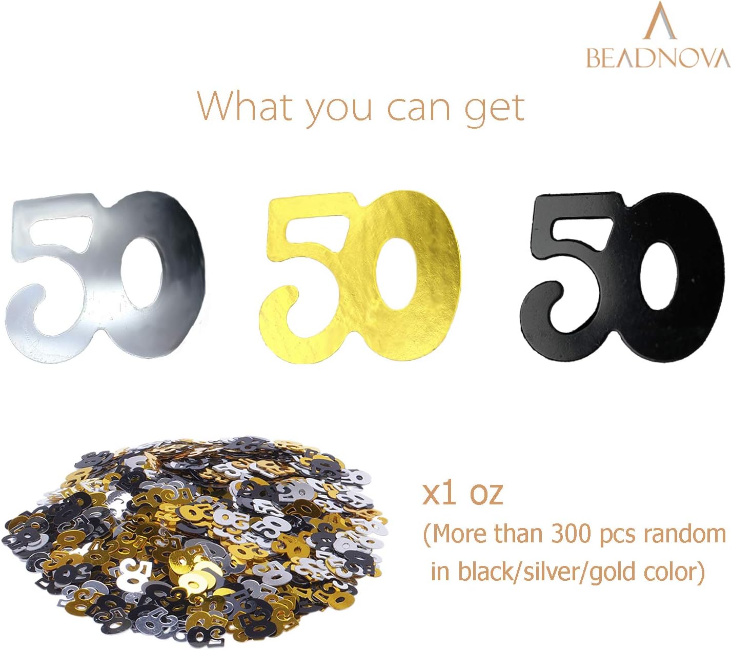 50th Birthday Confetti Fifty Years Old 50 Anniversary Number Confetti for Birthday Party Decor Wedding Table Decoration (1oz, Gold Silver Black Mix)