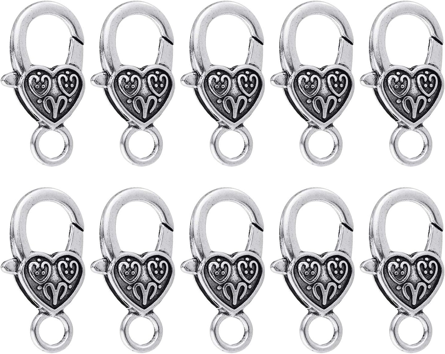 Heart Lobster Claw Clasps 20 Pieces Large Heart Lobster Claw Clasps for Necklaces Bracelet DIY (Silver)