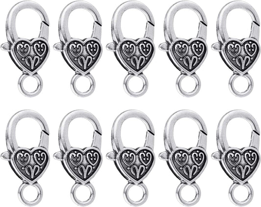 Heart Lobster Claw Clasps 20 Pieces Large Heart Lobster Claw Clasps for Necklaces Bracelet DIY (Silver)