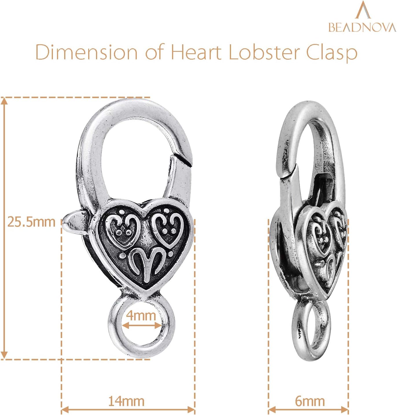 Heart Lobster Claw Clasps 20 Pieces Large Heart Lobster Claw Clasps for Necklaces Bracelet DIY (Silver)
