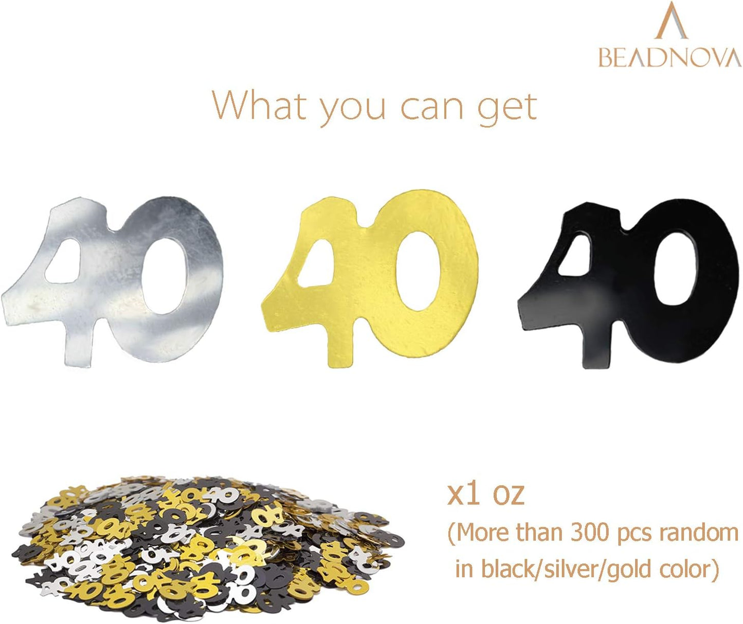 40th Birthday Confetti Forty Years Old 40 Anniversary Number Confetti for Birthday Party Decor Wedding Table Decoration (1oz, Gold Silver Black Mix)