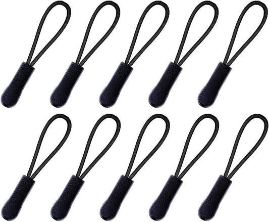 Durable Zipper Pull Zip Tab Zipper Tag Cord Pull Extension for Handbag Purse Backpack Jacket Bags Coat Boots (Black, 10 PCS)