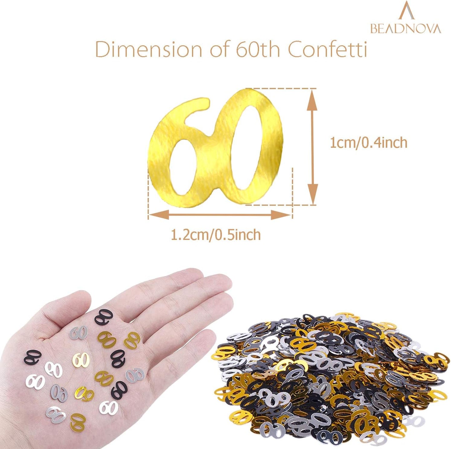 60th Birthday Confetti Sixty Years Old 60 Anniversary Number Confetti for Birthday Party Decor Wedding Table Decoration (1oz, Gold Silver Black Mix)