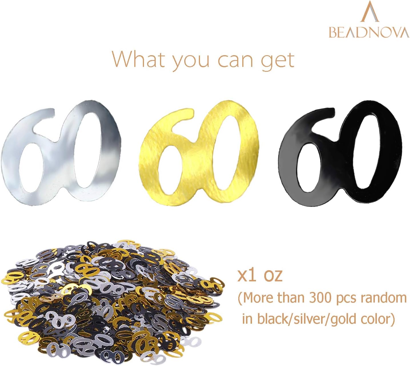 60th Birthday Confetti Sixty Years Old 60 Anniversary Number Confetti for Birthday Party Decor Wedding Table Decoration (1oz, Gold Silver Black Mix)