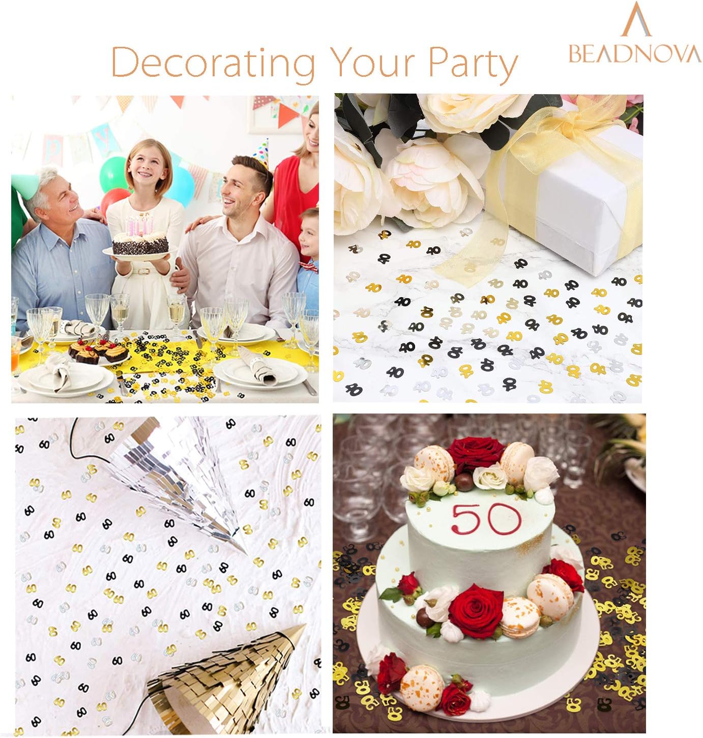 60th Birthday Confetti Sixty Years Old 60 Anniversary Number Confetti for Birthday Party Decor Wedding Table Decoration (1oz, Gold Silver Black Mix)