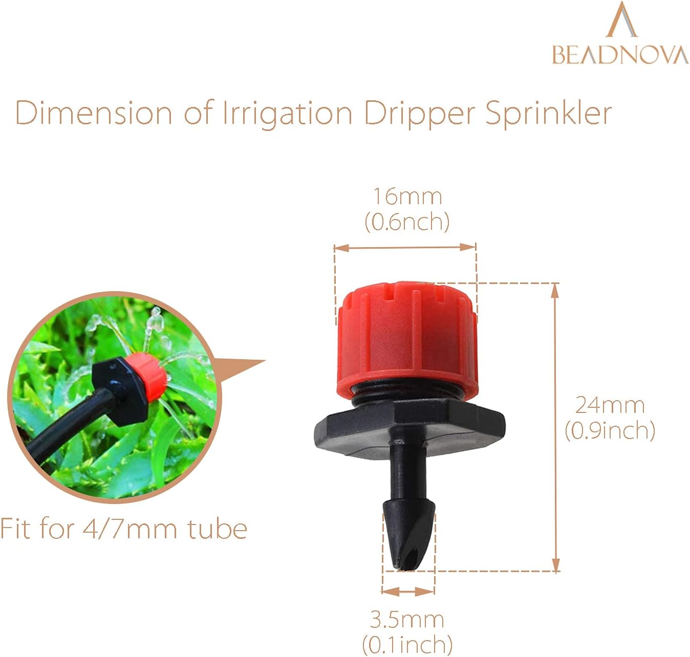 Drip Irrigation Emitters 50 Pcs Irrigation Drippers 360 Degree System Emitters Sprinklers Drippers for Drip 1/4 Inch Tube Gardening (Red)