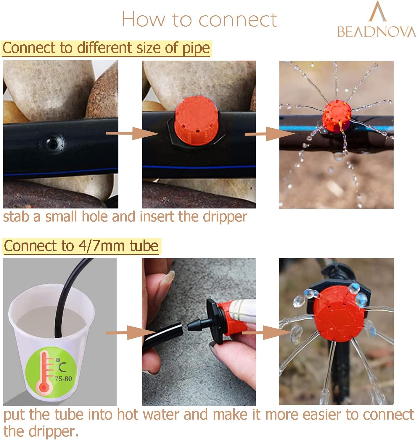 Drip Irrigation Emitters 50 Pcs Irrigation Drippers 360 Degree System Emitters Sprinklers Drippers for Drip 1/4 Inch Tube Gardening (Red)