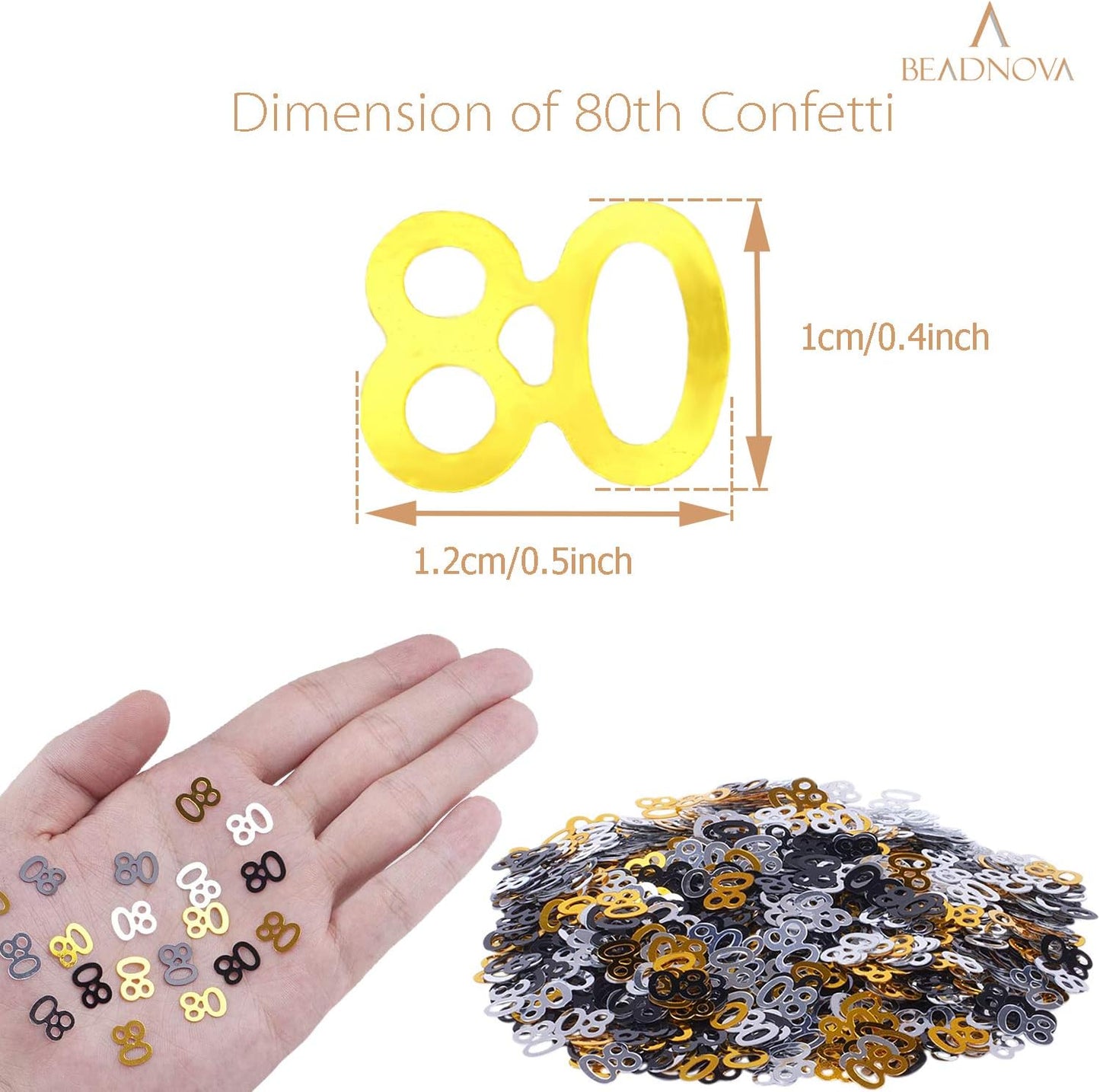 80th Birthday Confetti Eighty Years Old 80 Anniversary Number Confetti for Birthday Party Decor Wedding Table Decoration (1oz, Gold Silver Black Mix)
