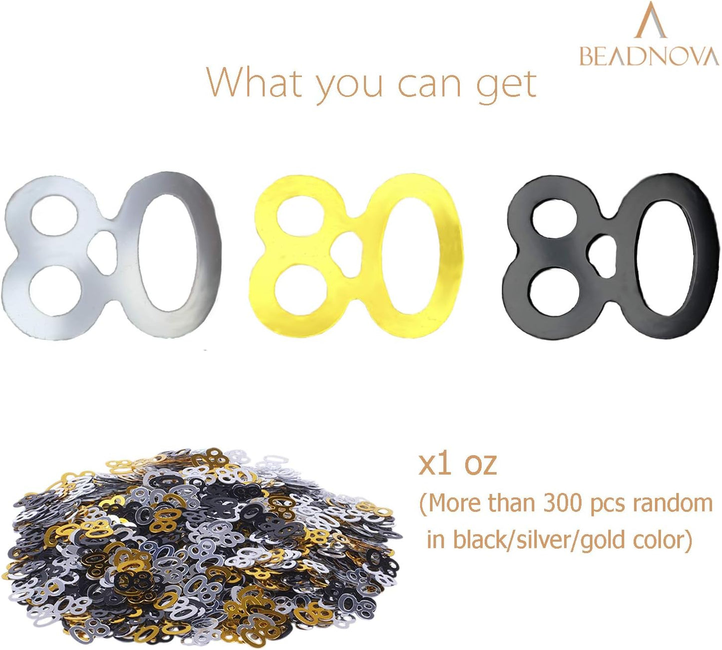 80th Birthday Confetti Eighty Years Old 80 Anniversary Number Confetti for Birthday Party Decor Wedding Table Decoration (1oz, Gold Silver Black Mix)