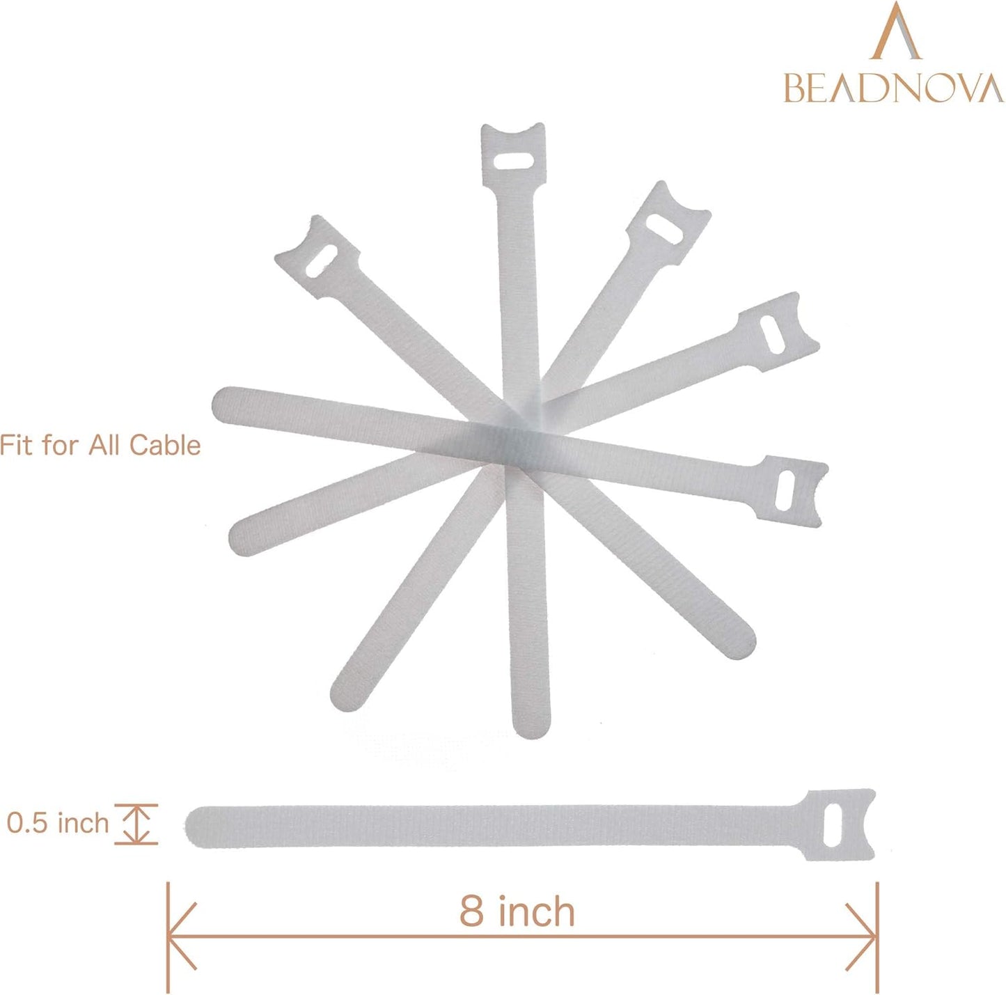 Adjtable Cable Straps Cable Ties Adjtable Cord Wire Organizer for Cord Management (8 Inches, 60 Pieces, White)
