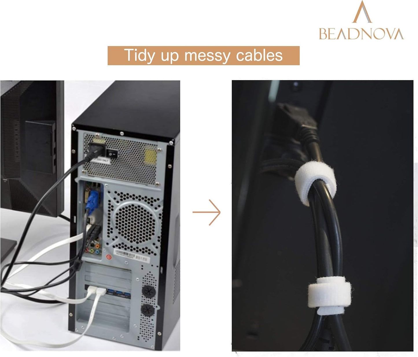Adjtable Cable Straps Cable Ties Adjtable Cord Wire Organizer for Cord Management (8 Inches, 60 Pieces, White)