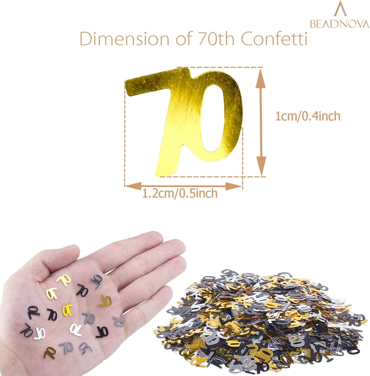 70th Birthday Confetti Seventy Years Old 70 Anniversary Number Confetti for Birthday Party Decor Wedding Table Decoration (1oz, Gold Silver Black Mix)