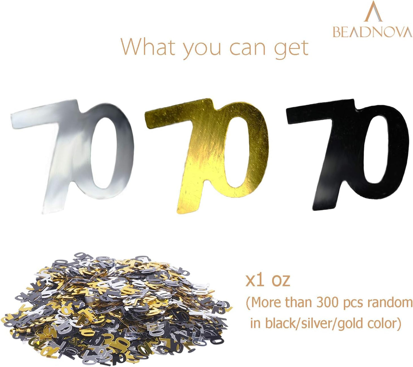 70th Birthday Confetti Seventy Years Old 70 Anniversary Number Confetti for Birthday Party Decor Wedding Table Decoration (1oz, Gold Silver Black Mix)