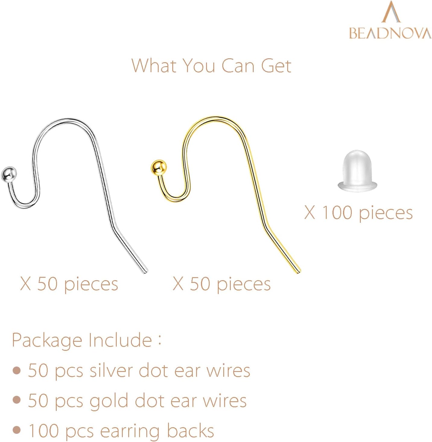 Earring Hooks 100pcs Mix Color Ball Dot Ear Wire with Rubber Backs Earwire for Jewelry Making Earring Supplies (50pcs Ear Wire Each Color and 100pcs Backs, Total 200pcs)