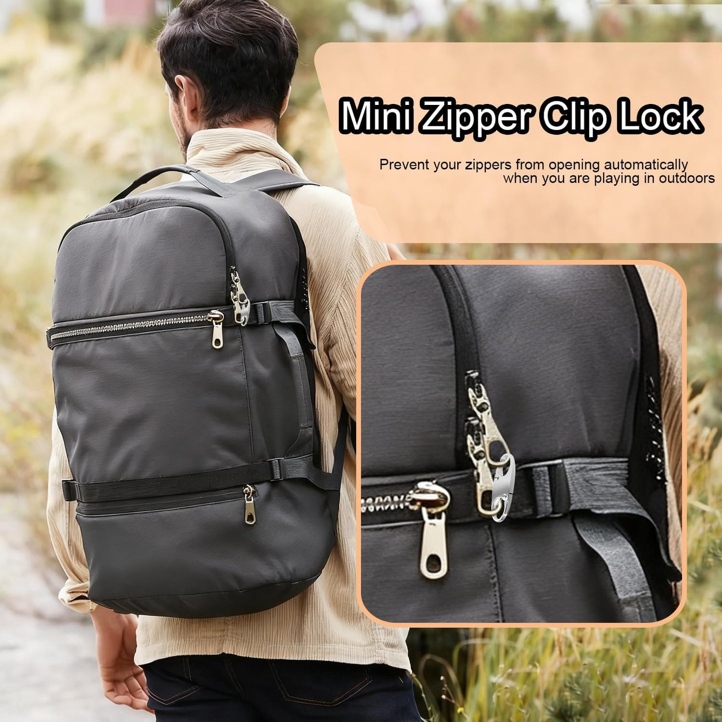 6Pcs Double Opening Lock Zipper Pull Replacement Clips, Small Carabiner Clips, Zipper Locks Anti Theft Deterrent for Bag Luggage Pickpocket Backpack Purse Travel Suitcase (Black)