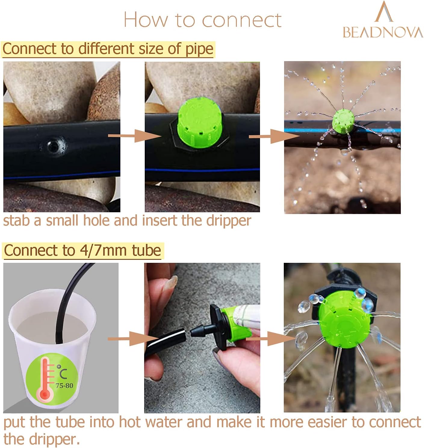 Drip Irrigation Emitters 50 Pcs Irrigation Drippers 360 Degree System Emitters Sprinklers Drippers for Drip 1/4 Inch Tube Gardening (Green)