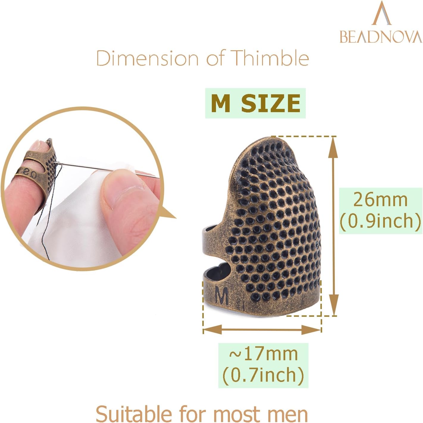 Sewing Thimbles for Hand Embroidery Knitting Thimble Adjtable Metal Sewing Finger Protector for Hand Sewing Quilting Craft Accessories DIY Sewing Tools (Size M, 2 Pcs)