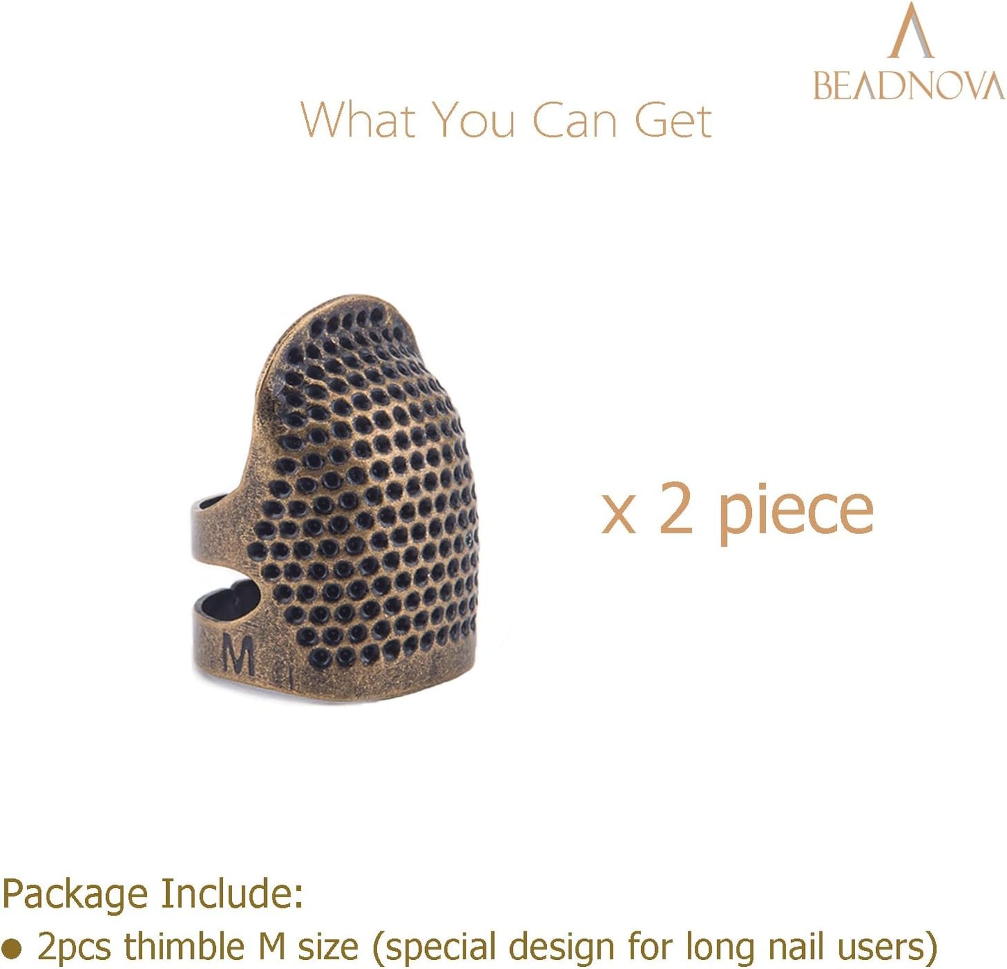 Sewing Thimbles for Hand Embroidery Knitting Thimble Adjtable Metal Sewing Finger Protector for Hand Sewing Quilting Craft Accessories DIY Sewing Tools (Size M, 2 Pcs)