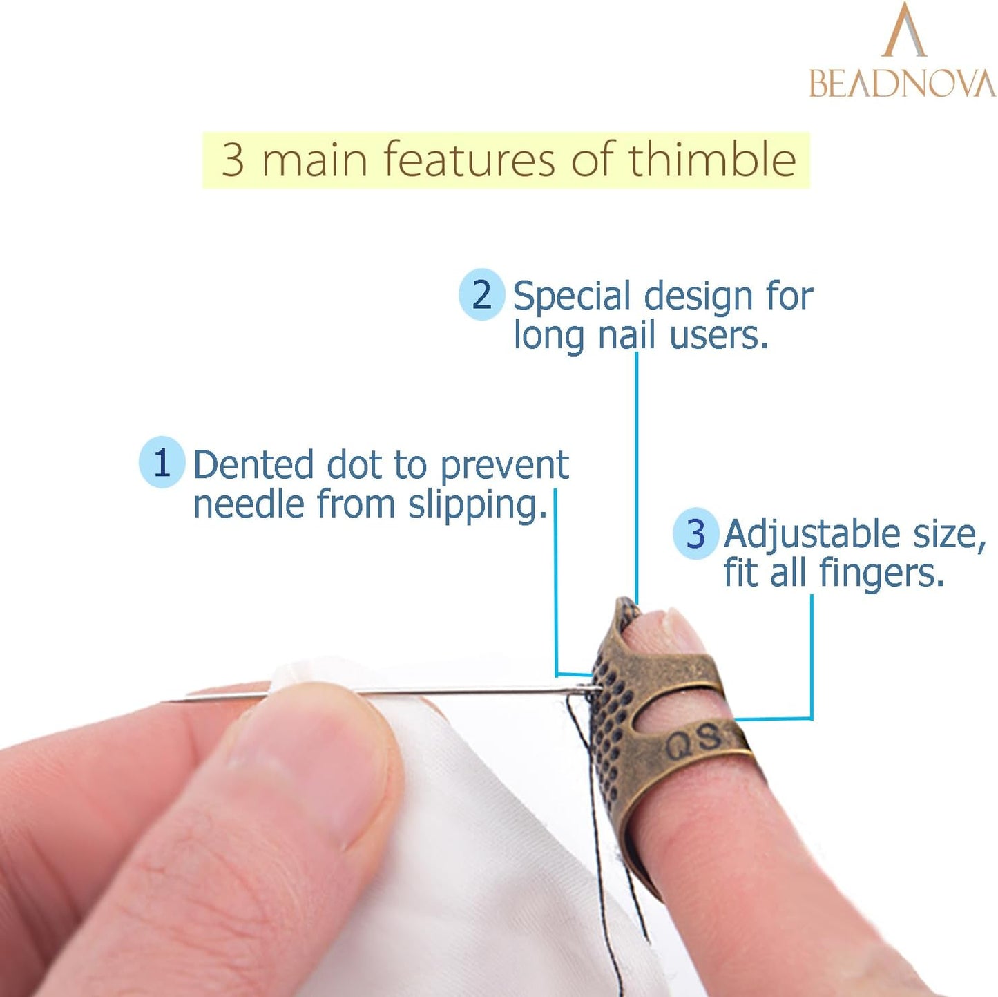 Sewing Thimbles for Hand Embroidery Knitting Thimble Adjtable Metal Sewing Finger Protector for Hand Sewing Quilting Craft Accessories DIY Sewing Tools (Size M, 2 Pcs)