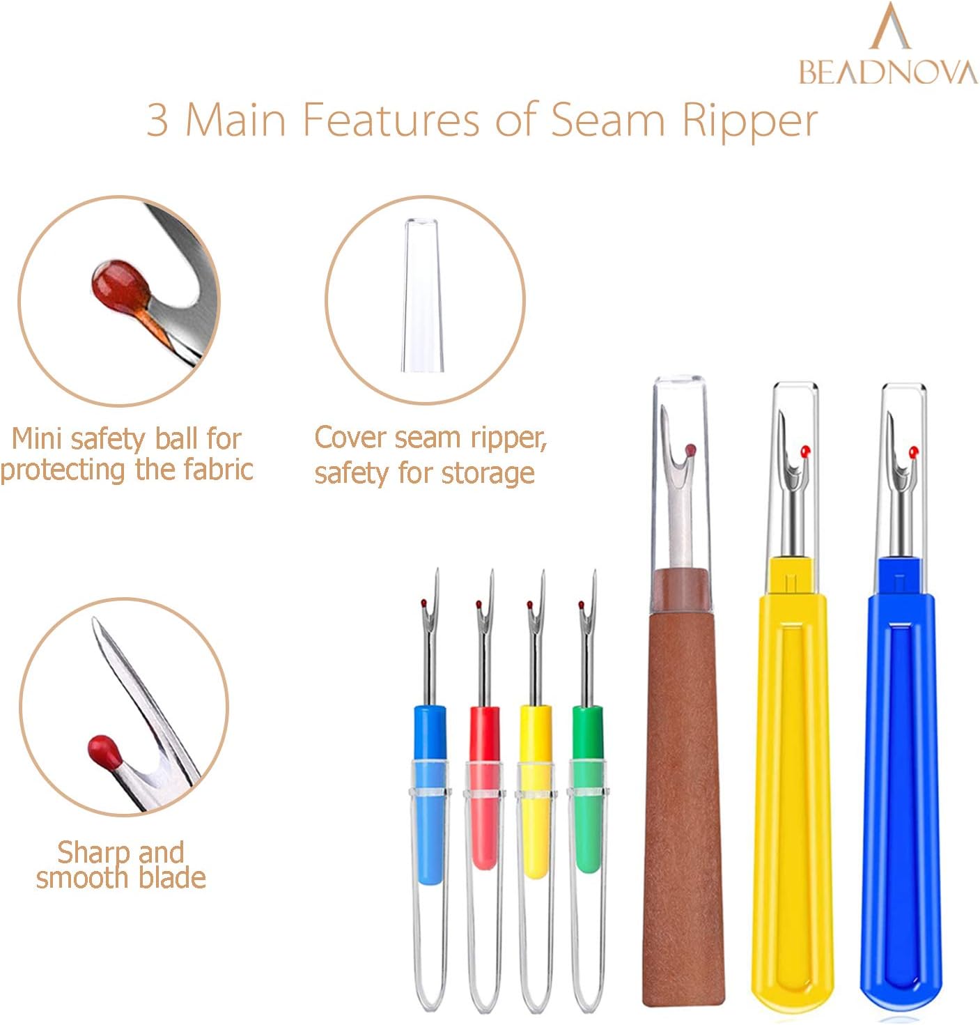 Seam Ripper 8pcs Thread Cutter Stitch Remover Small and Large Thread Remover Stitch Eraser Tag Ripper for Clothes Crafting Embroidery (3 Styles)