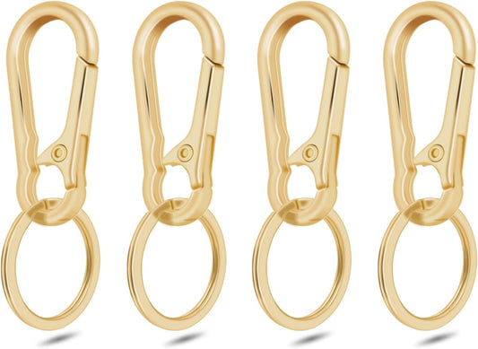 4Pack Small Keychain Rings, Metal Key Carabiner Clip, Mini EDC Key Ring Chain Holder Organizer for Purse Charm Hook, Car Keychain, Paracord Keychain Lanyard, Men and Women Key Fob (Light Gold)