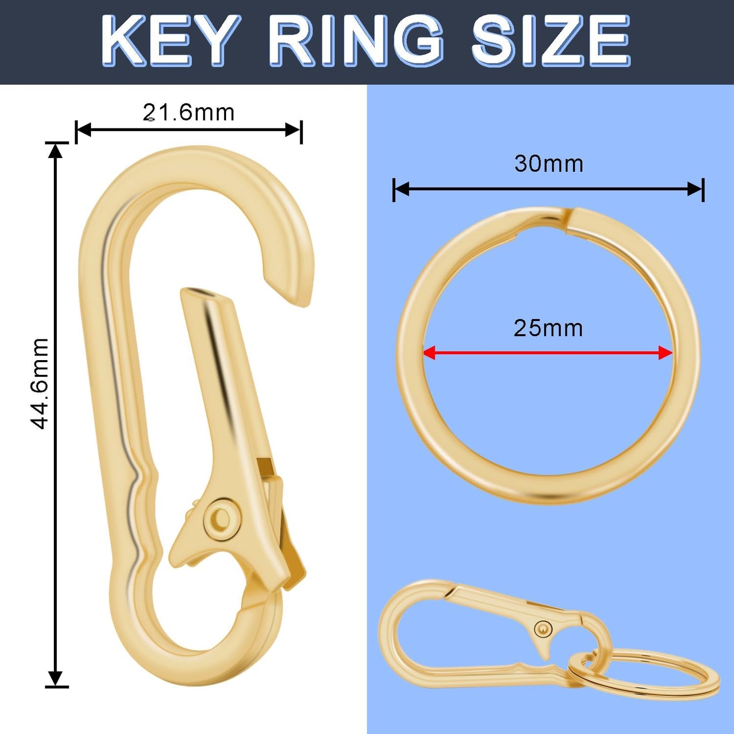 4Pack Small Keychain Rings, Metal Key Carabiner Clip, Mini EDC Key Ring Chain Holder Organizer for Purse Charm Hook, Car Keychain, Paracord Keychain Lanyard, Men and Women Key Fob (Light Gold)