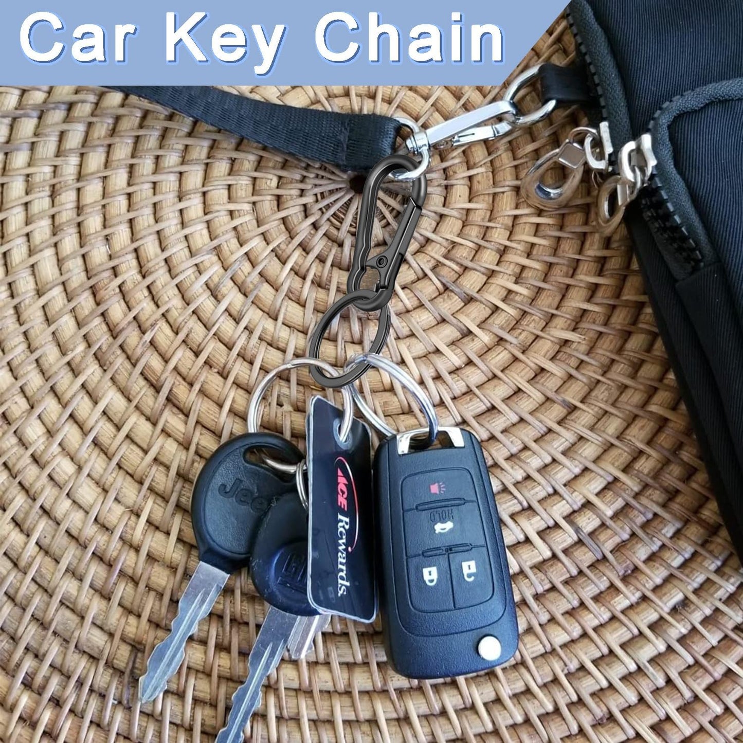 4Pack Small Keychain Rings, Metal Key Carabiner Clip, Mini EDC Key Ring Chain Holder Organizer for Purse Charm Hook, Car Keychain, Paracord Keychain Lanyard, Men and Women Key Fob (Light Gold)