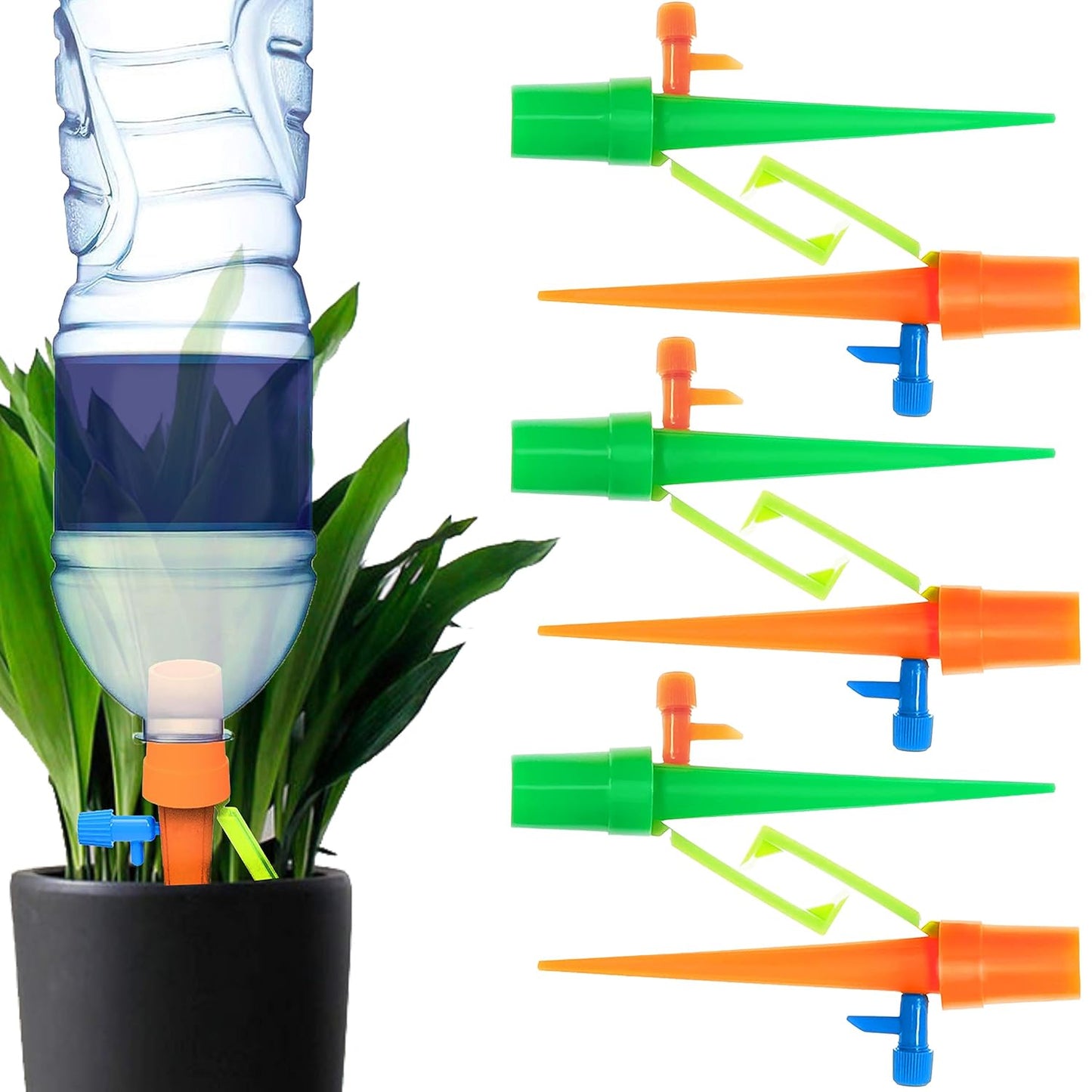 Plant Self Watering Spikes Automatic Irrigation Equipment Adjtable Self Watering Spikes for Plants with Slow Release Control Valve (Orange Green, 6pcs)