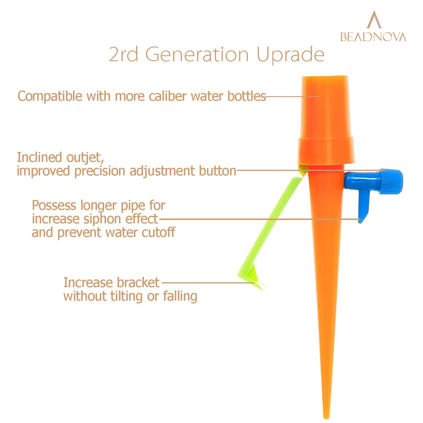 Plant Self Watering Spikes Automatic Irrigation Equipment Adjtable Self Watering Spikes for Plants with Slow Release Control Valve (Orange Green, 6pcs)